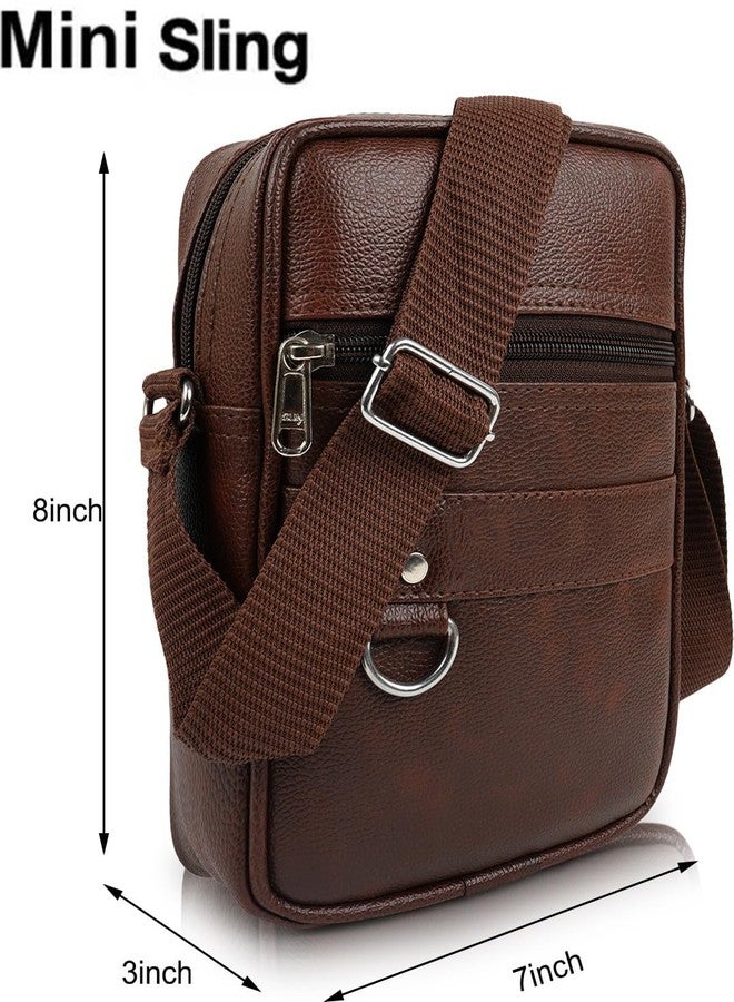 Alison Pure Luxury Gloss Leather Small Sling Bag for Men | Chest Slinger bag | Crossbody Bag| Side Bag Men | Mini Leather Slings | Corporate Gift Item | Passport Document Sling. (Royal Brown) (Brown) - Image 3